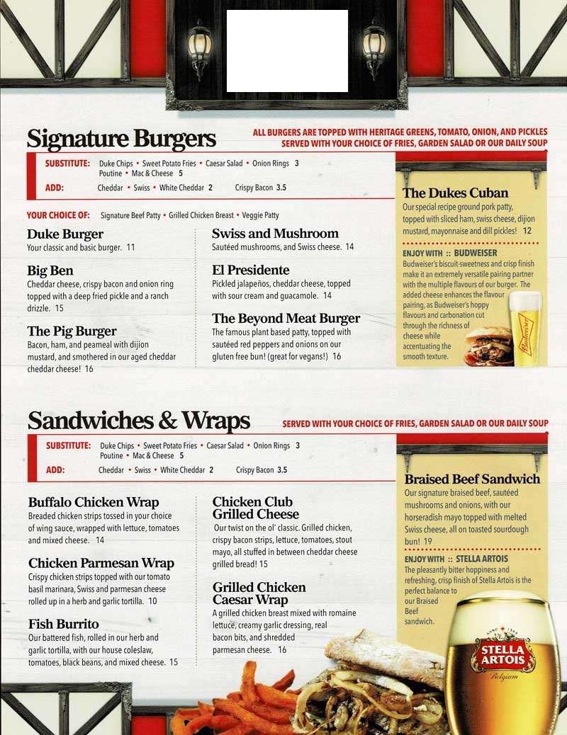 The Duke and Duchess Our Menus